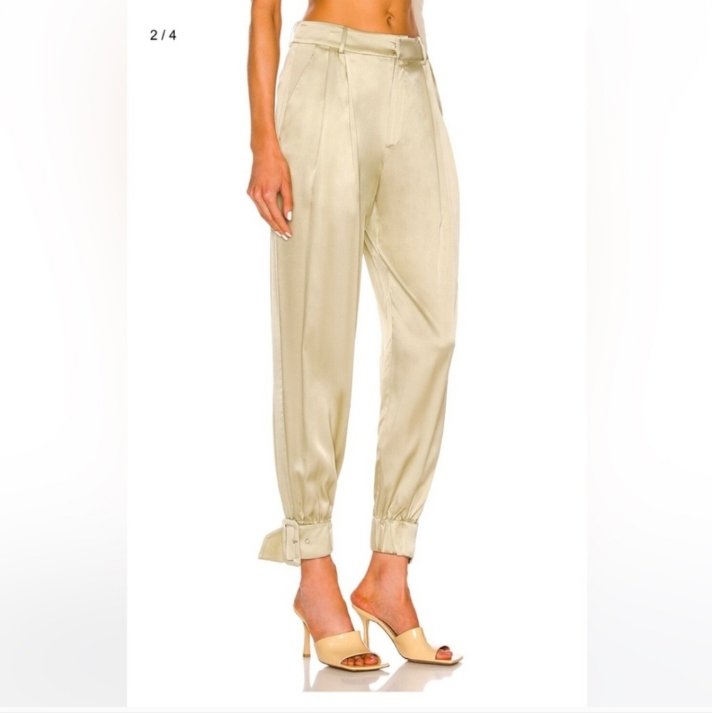 Retrofete Rocky Silk Pant in Sage Green Women’s Size Small Pleated High-Rise - Picture 3 of 9